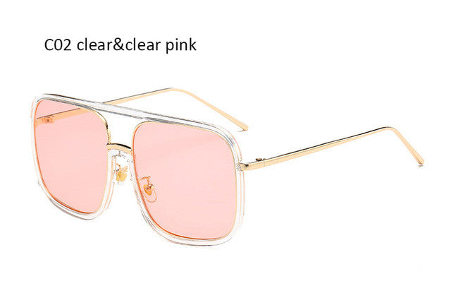 Fashion Clear Pink Oversized Square Sunglasses Women Brand Designer Vintage Flat Top Sun Glasses For Female